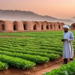 친환경농업기술자 실무에 필요한 자격증 - A serene and thriving organic farm in an arid, Middle Eastern landscape at dawn. The fields are lush...