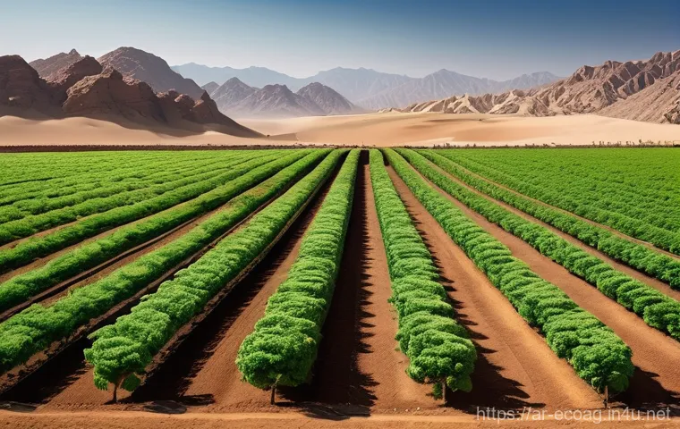 친환경농업 기술 이론 학습법 - **Prompt 1: Sustainable Desert Oasis**
"A breathtaking panoramic view of a thriving, verdant far...