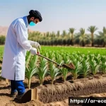 Home 17 친환경농업기술자 경력 개발을 위한 학습법 - A detailed scene of an Arab agricultural engineer wearing modest professional attire and safety gear...