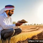 Home 16 친환경농업기술자 실무 능력 배양을 위한 방법 - A detailed scene of an Arabic farmer examining soil samples in a traditional Middle Eastern agricult...