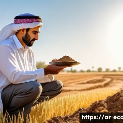 Home 28 친환경농업기술자 실무 능력 배양을 위한 방법 - A detailed scene of an Arabic farmer examining soil samples in a traditional Middle Eastern agricult...